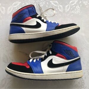Air Jordon 1 Mid-Top Retro Red/White/Blue Sneakers Lace-Up Shoes Men’s Size 11.5